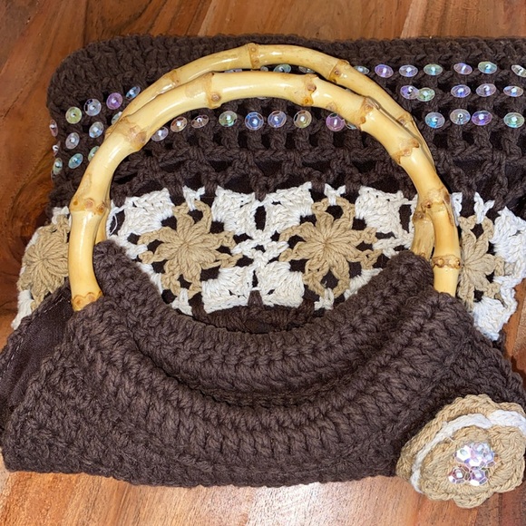 🔶LiLu Boho  Macrame Crochet Purse Bamboo Handles - Picture 3 of 5